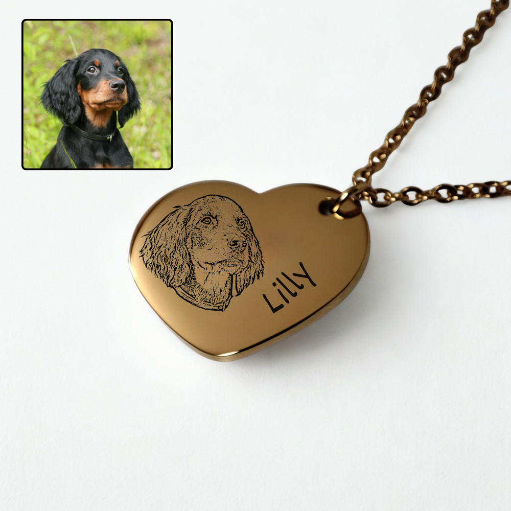 Pet Portrait Heart Necklace with Fine Chain
