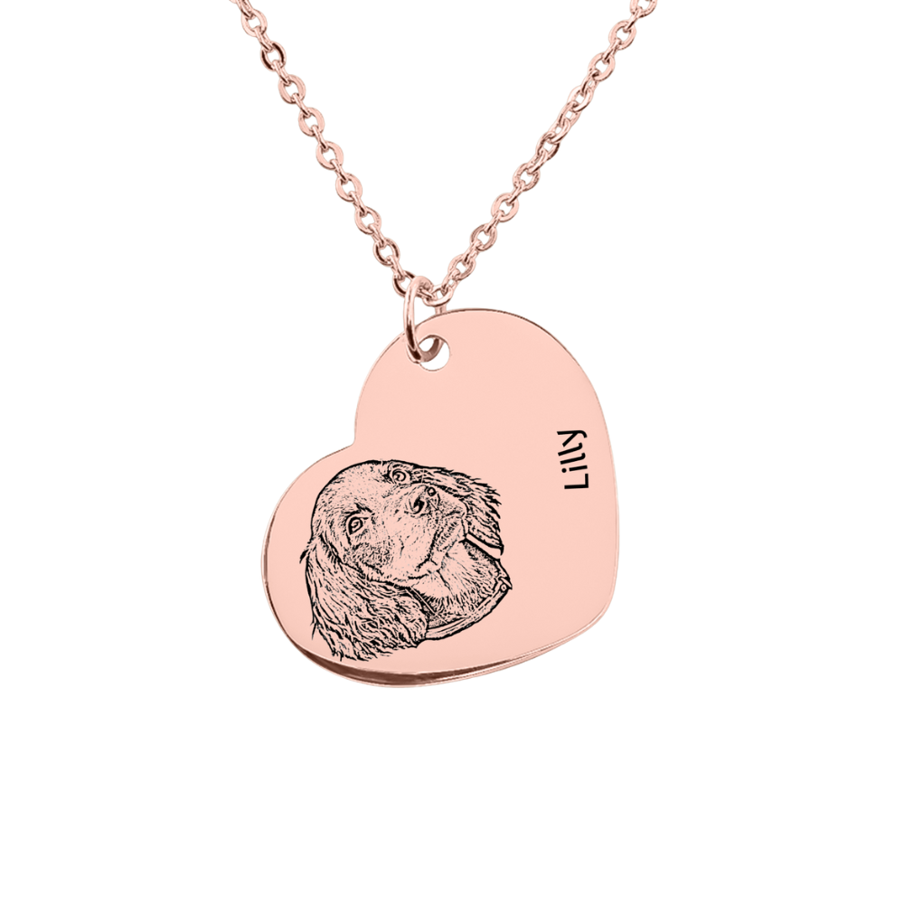 Pet Portrait Heart Necklace with Fine Chain