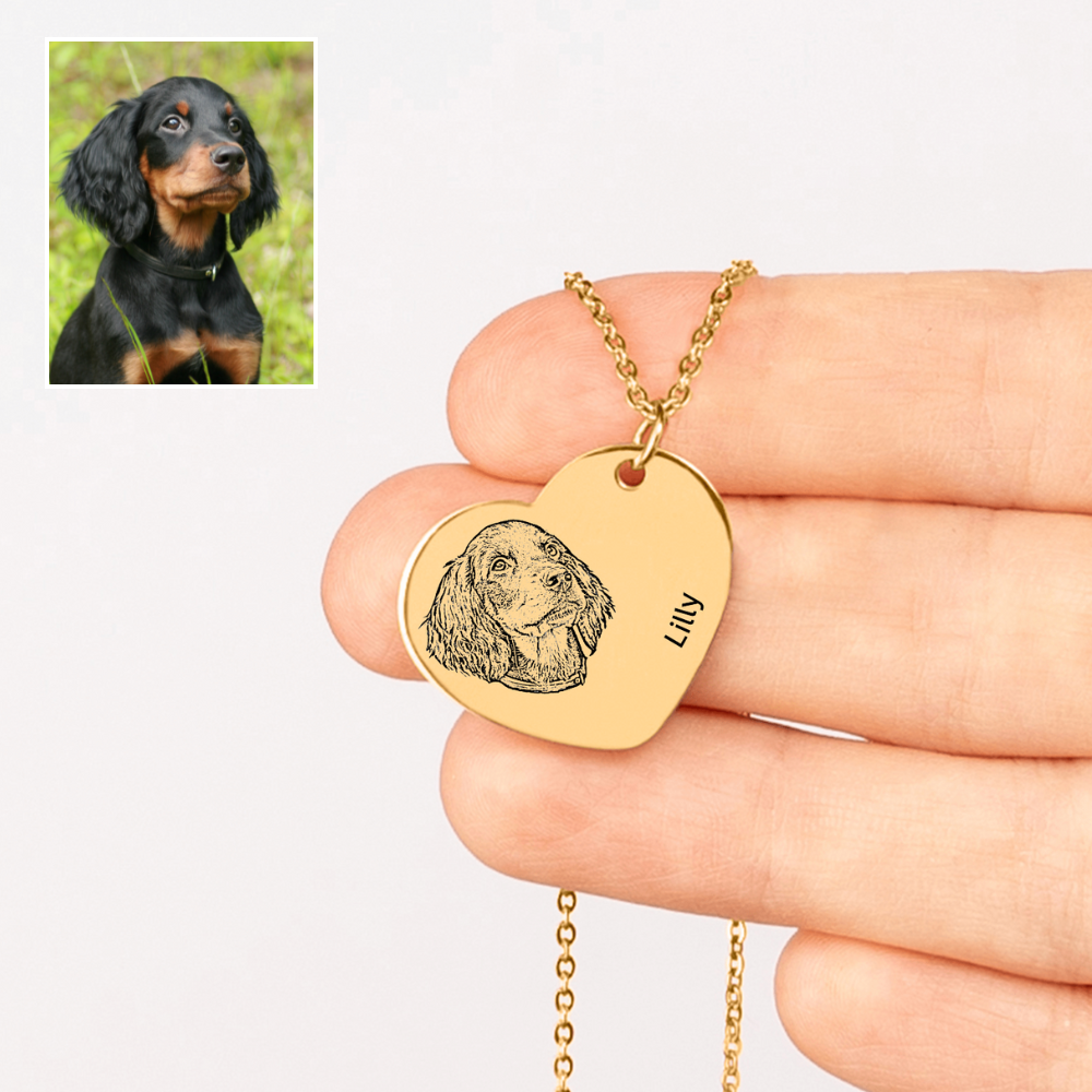 Pet Portrait Heart Necklace with Fine Chain