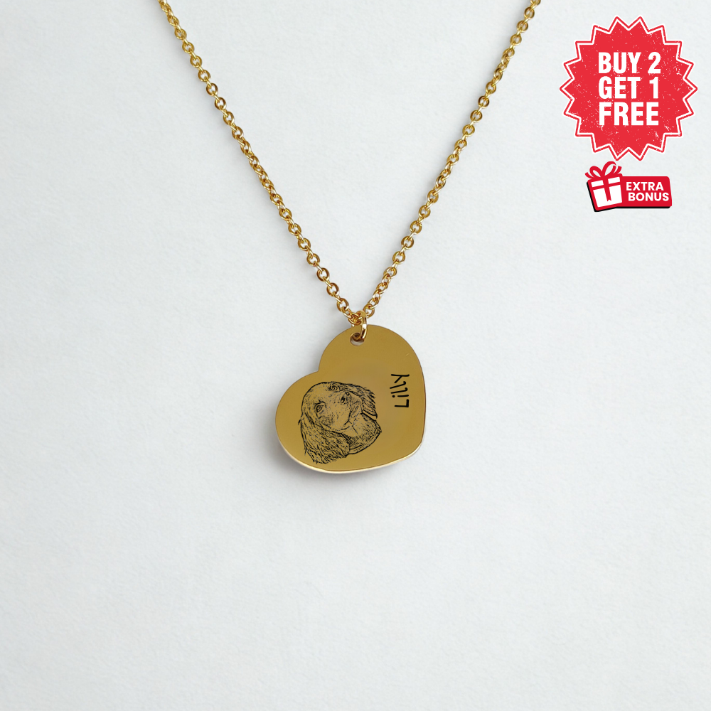 Pet Portrait Heart Necklace with Fine Chain