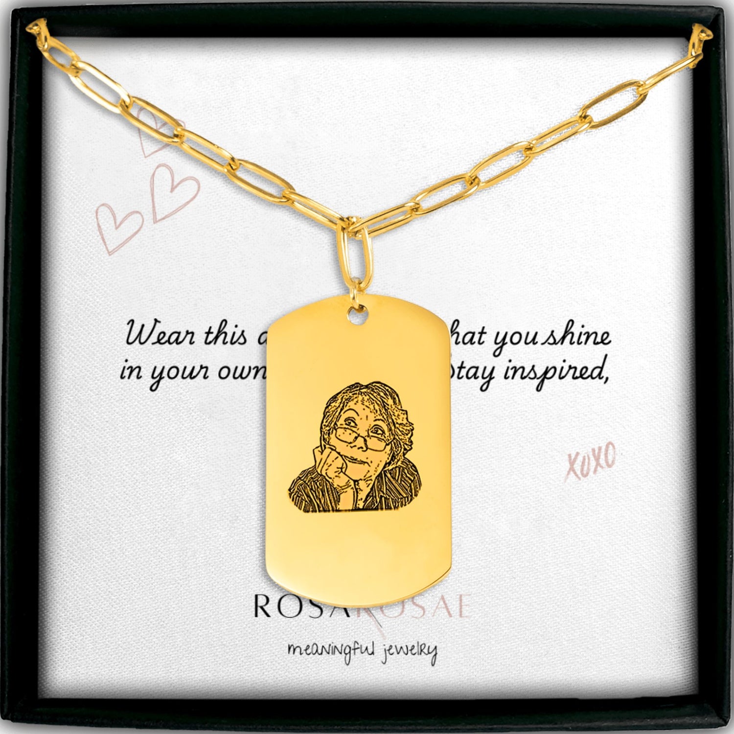 Portrait Tag Necklace with Paperclip Chain