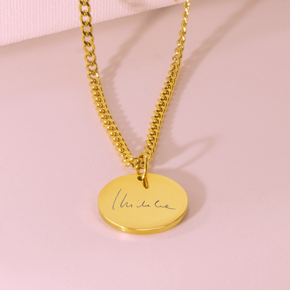 Handwritten Coin Necklace with Cuban Chain