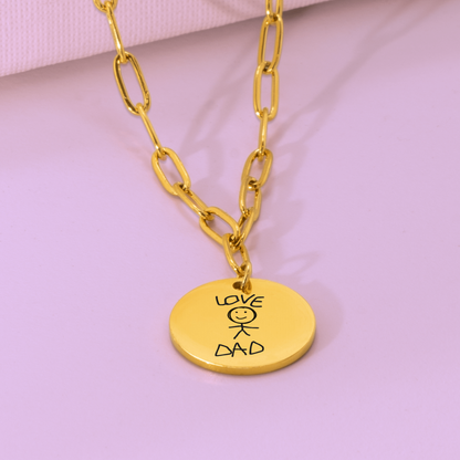 Handwritten Coin Necklace with Paperclip Chain