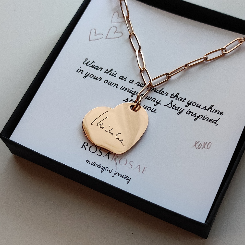 Handwritten Heart Necklace with Paperclip Chain