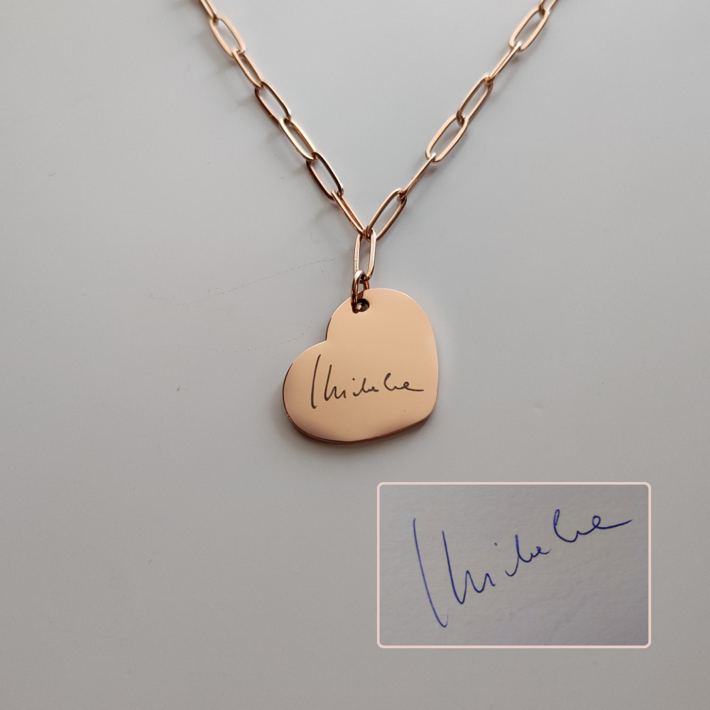 Handwritten Heart Necklace with Paperclip Chain