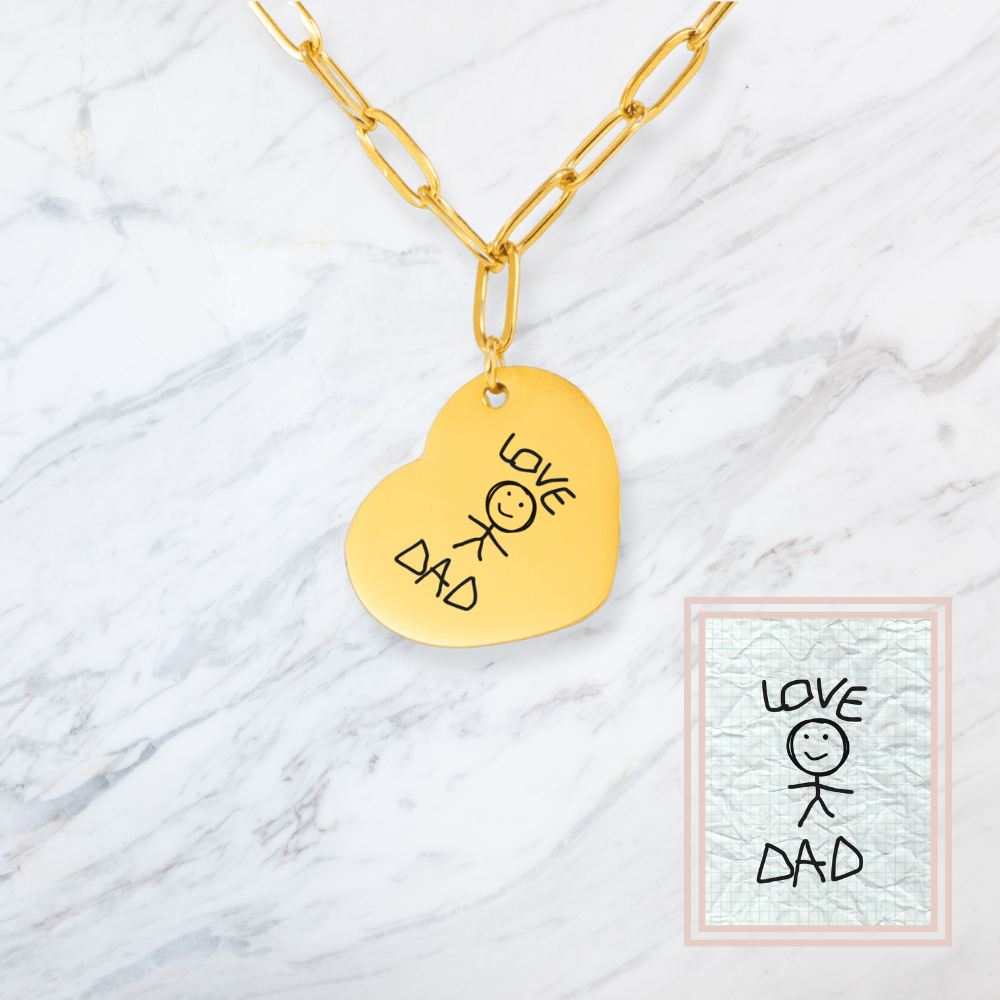 Handwritten Heart Necklace with Paperclip Chain