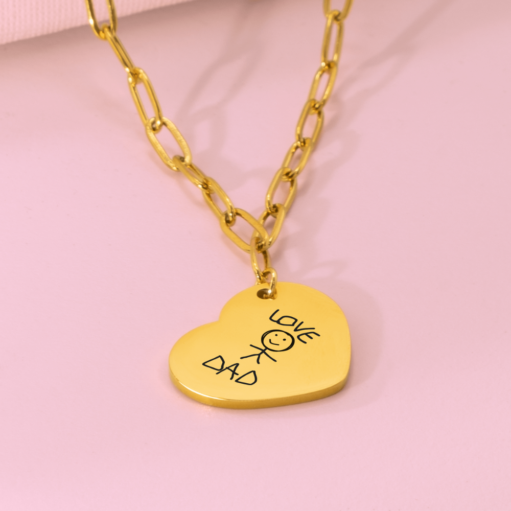 Handwritten Heart Necklace with Paperclip Chain