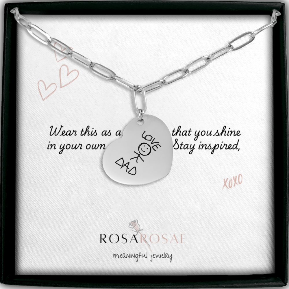 Handwritten Heart Necklace with Paperclip Chain