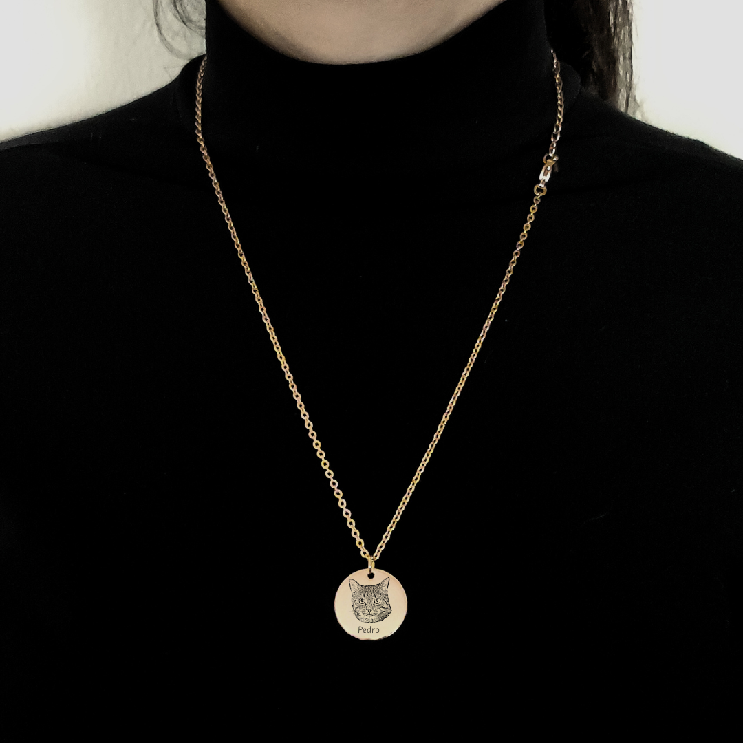 Pet Portrait Coin Necklace with Fine Chain