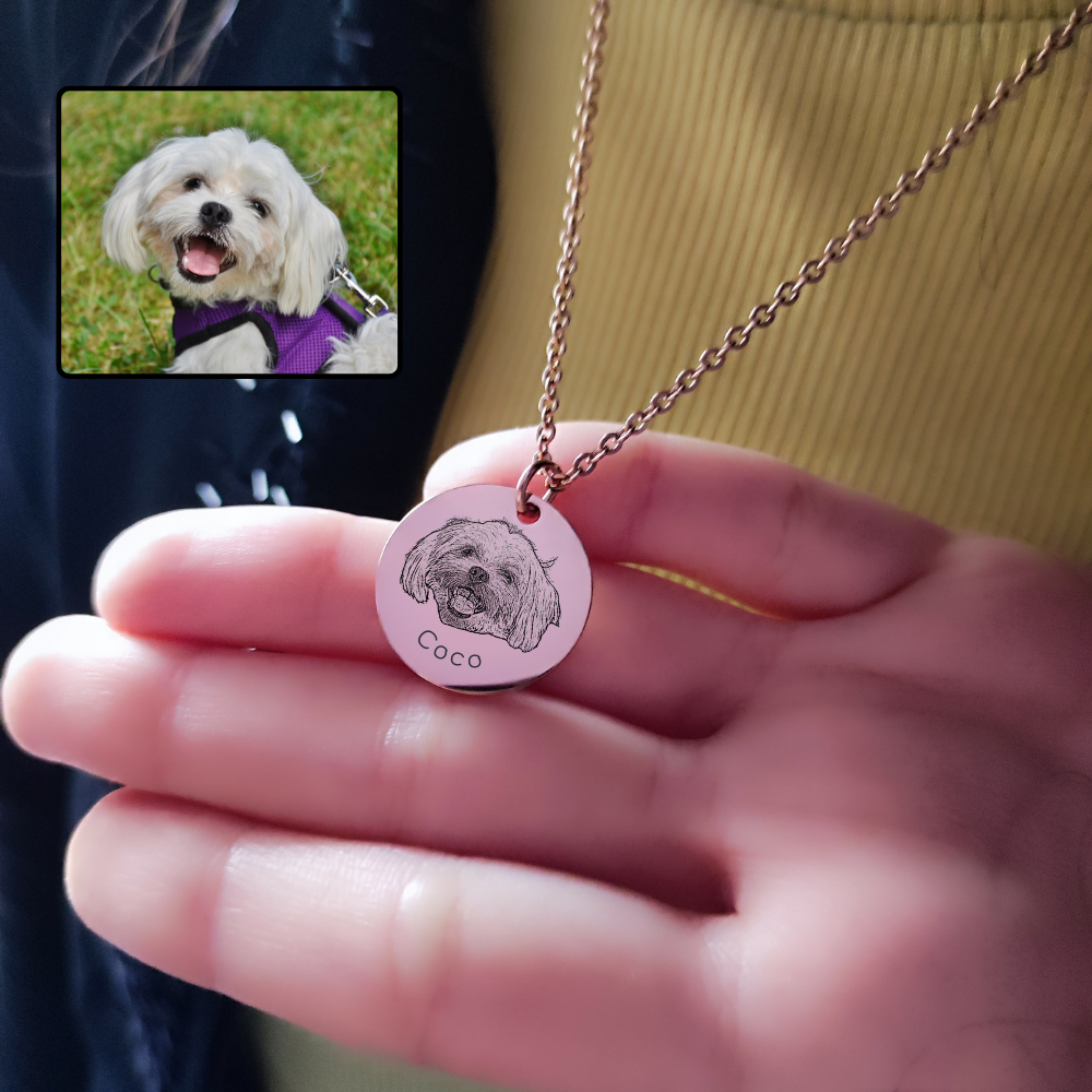 Pet Portrait Coin Necklace with Fine Chain