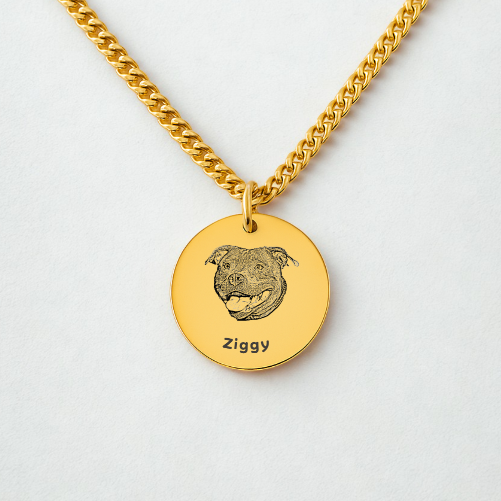 Pet Portrait Coin Necklace with Cuban Chain