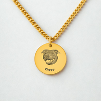 Pet Portrait Coin Necklace with Cuban Chain