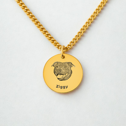 Pet Portrait Coin Necklace with Cuban Chain