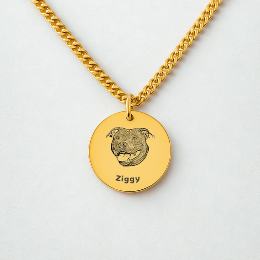 Pet Portrait Coin Necklace with Cuban Chain