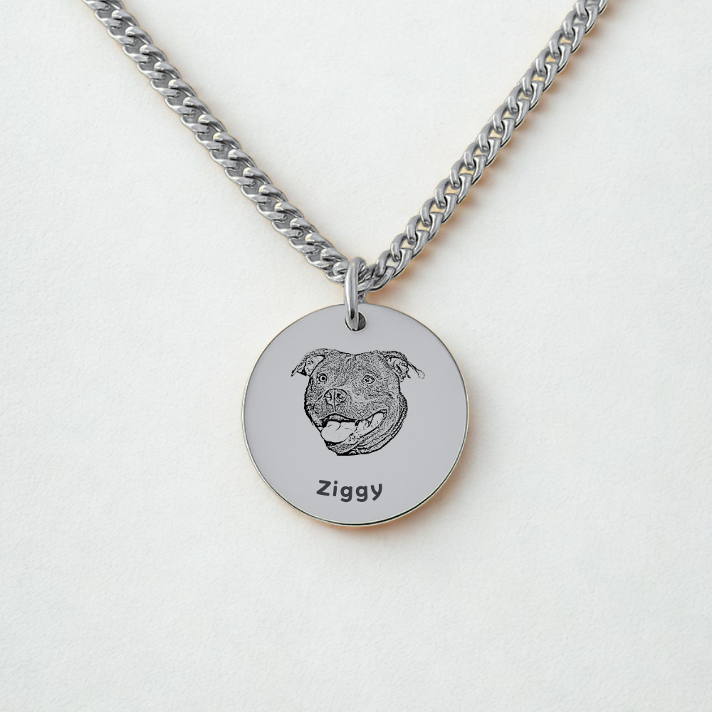 Pet Portrait Coin Necklace with Cuban Chain
