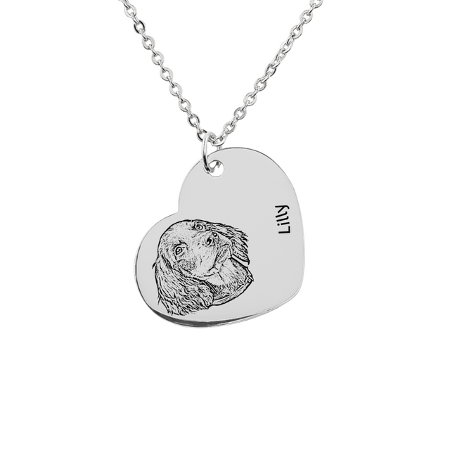 Pet Portrait Heart Necklace with Fine Chain