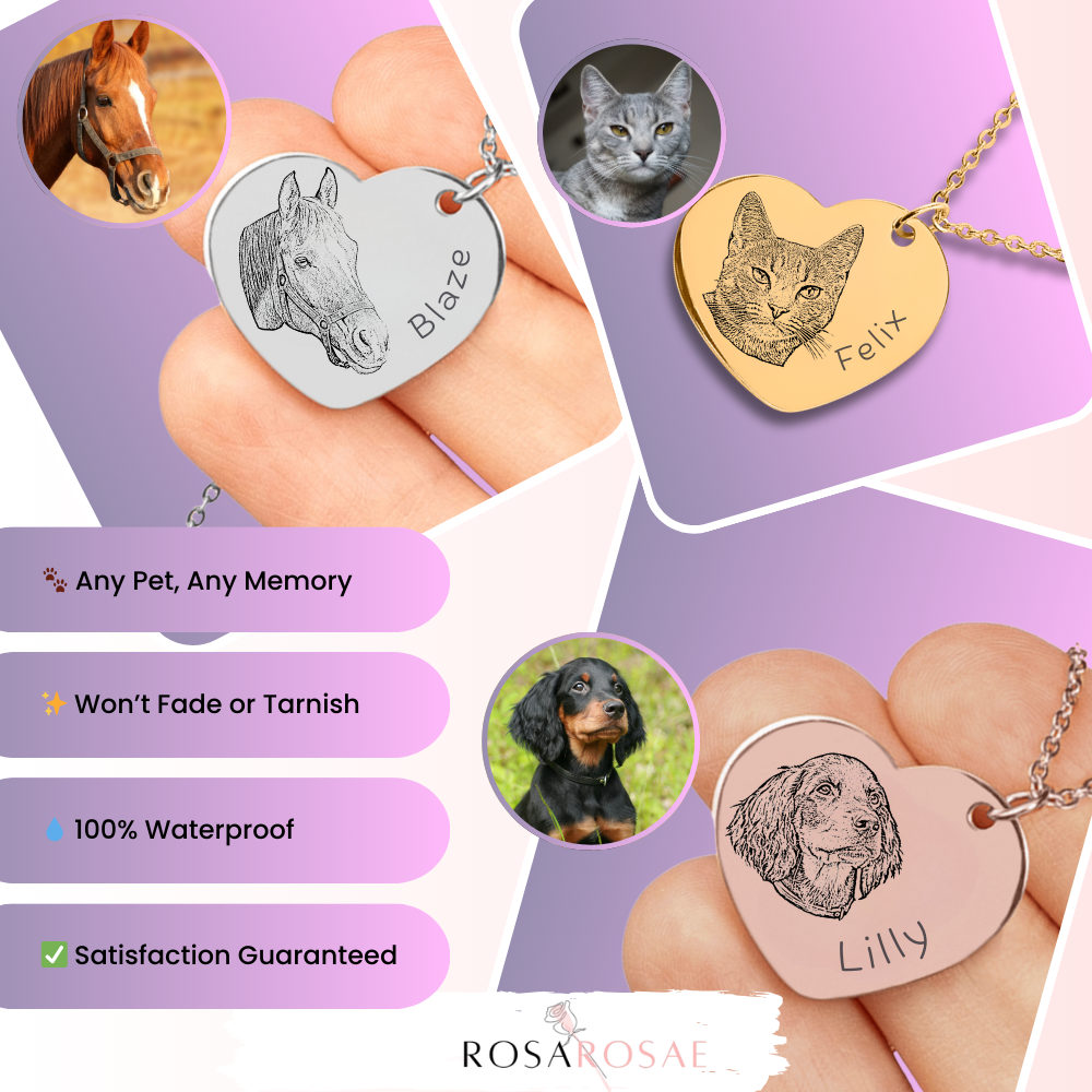Pet Portrait Heart Necklace with Fine Chain