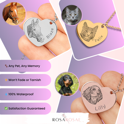 Pet Portrait Heart Necklace with Fine Chain