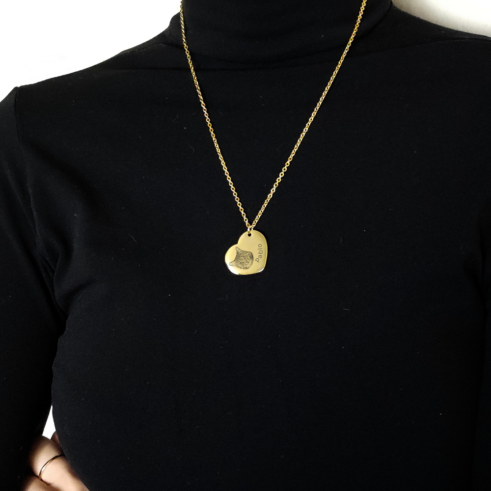 Pet Portrait Heart Necklace with Fine Chain
