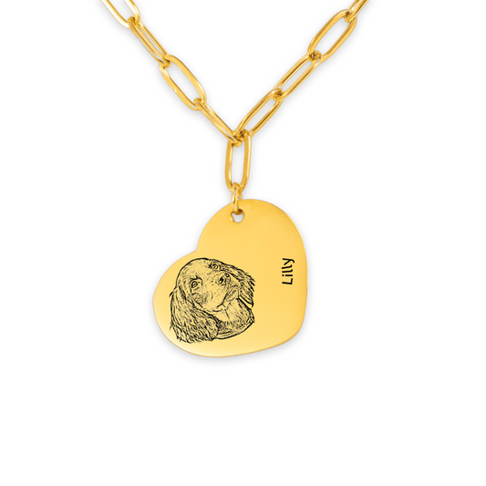 Pet Portrait Heart Necklace with Paperclip Chain