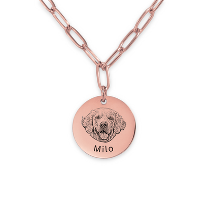 Pet Portrait Coin Necklace with Paperclip Chain