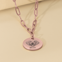 Pet Portrait Coin Necklace with Paperclip Chain