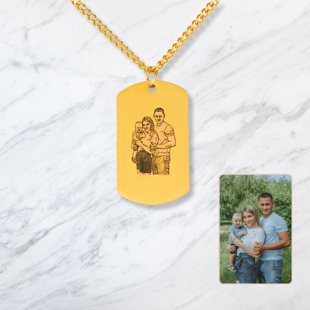 Portrait Tag Necklace with Cuban Chain