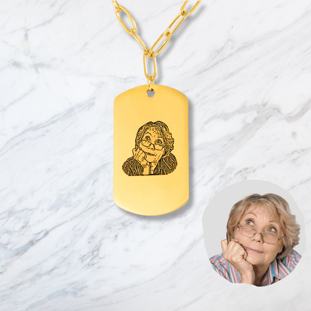 Portrait Tag Necklace with Paperclip Chain