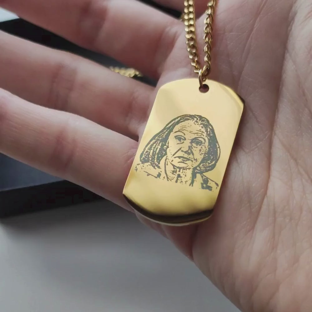 Portrait Tag Necklace with Paperclip Chain